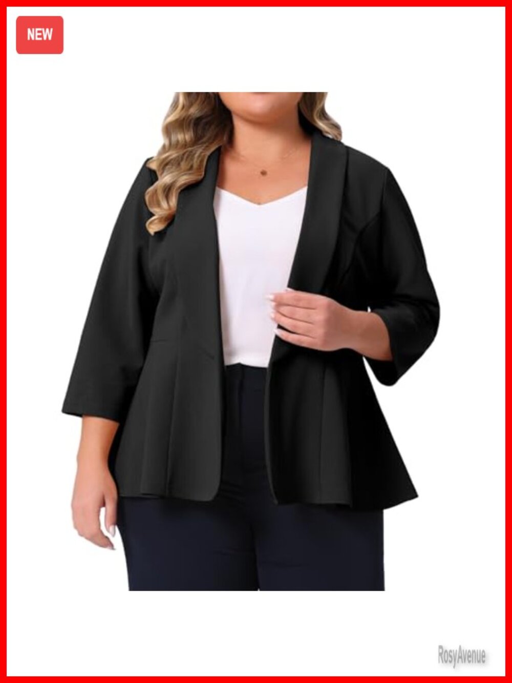 Plus Size Peplum Blazer 3/4 Sleeve Open Front Business Casual Work